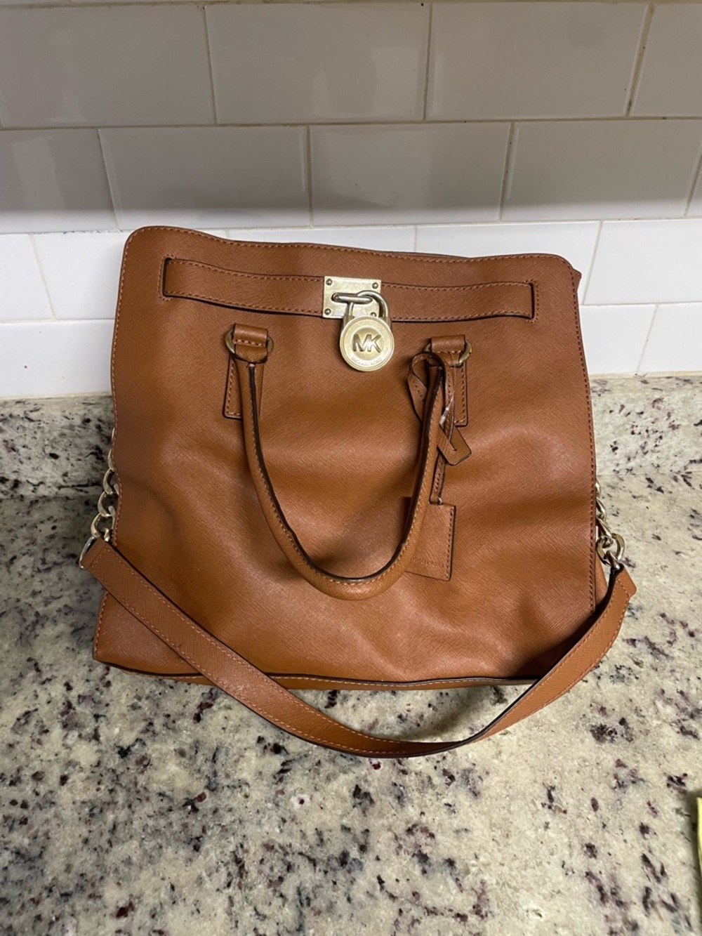Michael Kors Tan Leather Tote with Gold Hardware Hamilton Large Tote satchel bag